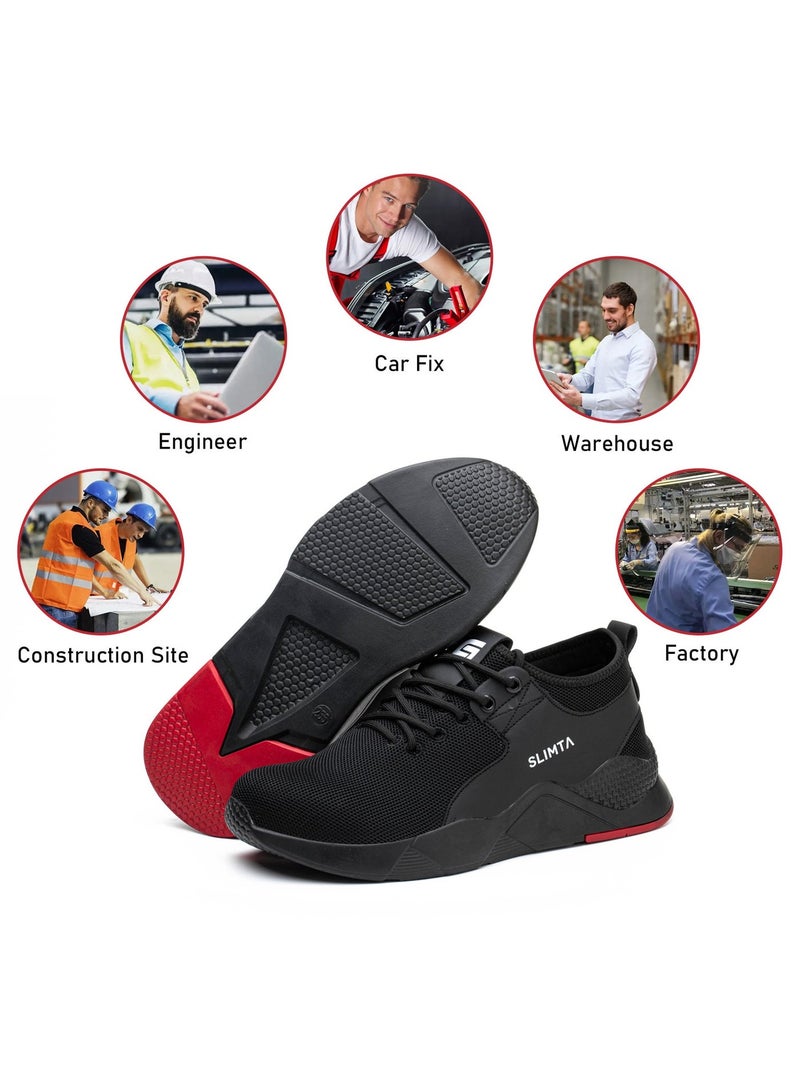 SLIMTA® Safety Shoes for Men Women Steel Toe Boots Non-Slip Lightweight Breathable Sneakers Puncture Proof Protective Industrial Black Work Shoes - Image 5
